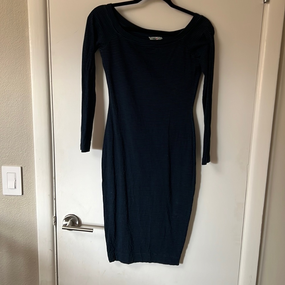 Hard Tail blue and black striped bodycon dress.